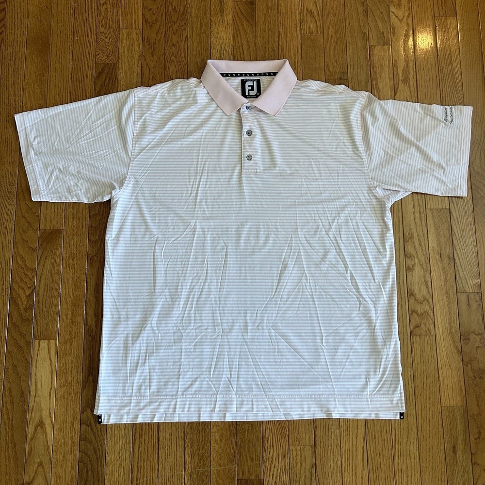 Footjoy Mens Polo Shirt 2XL Prodry Lisle Pink Striped Golf Short Sleeve Logo